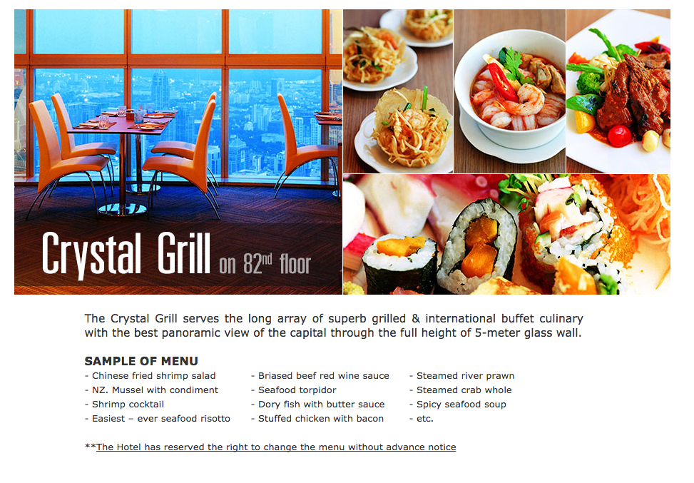 Crystal Grill Buffet in Baiyoke Sky Hotel's 82nd Floor